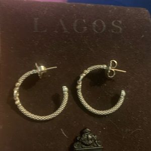 Lagos Signature Caviar Two Tone Hoop Earrings